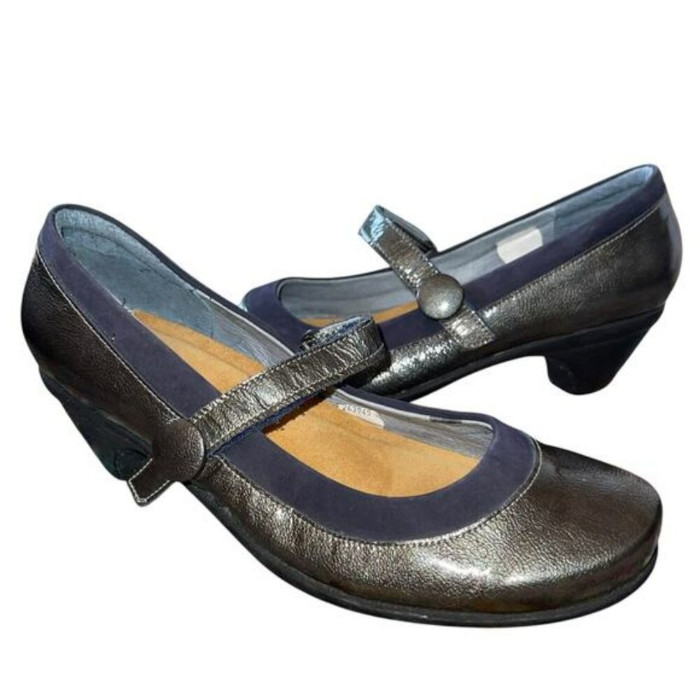 NAOT Mary Jane Heels Comfort Shoes Leather Patent Pewter